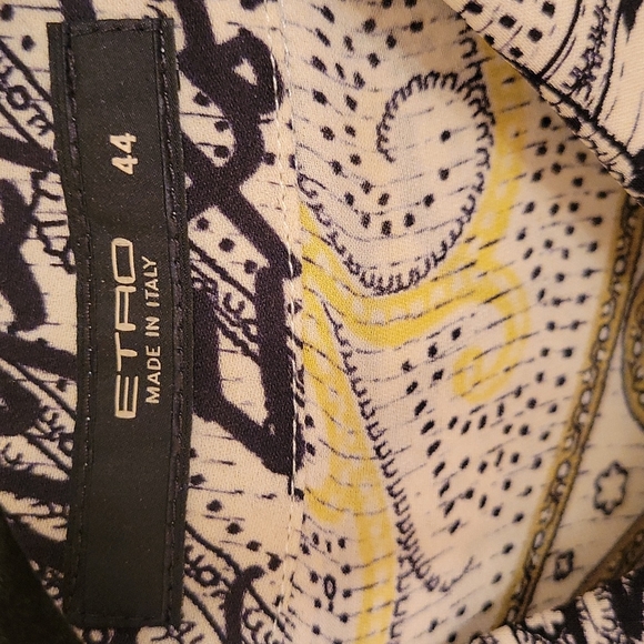 ETRO Silk Paisley Print Blouse Size Euro 44 (US 14/16) Black & Lime NWT - Picture 3 of 6